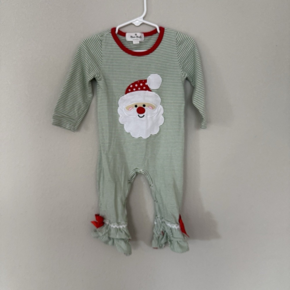 Marie Nicole Santa Embroidered‎ Applique Ruffled Romper Baby Girl 18-24 Months
